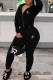 Black Fashion Casual Print Letter Hooded Collar Long Sleeve Two Pieces