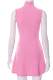 Pink Sexy Solid Patchwork Half A Turtleneck Cake Skirt Dresses