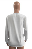 White Fashion Casual Print Patchwork O Neck Tops