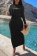 Black Fashion Print Patchwork O Neck Long Sleeve Two Pieces