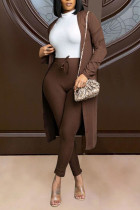 Brown Casual Solid Patchwork Long Sleeve Two Pieces