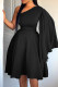 Black Fashion Casual Solid Patchwork Backless Oblique Collar A Line Dresses
