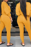 Yellow Fashion Lips Printed Patchwork O Neck Long Sleeve Two Pieces