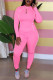 Pink Fashion Casual Solid Patchwork O Neck Long Sleeve Two Pieces