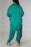 Blue Casual Solid Patchwork Buckle Turndown Collar Long Sleeve Two Pieces