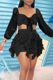 Purple Sexy Solid Tassel Bandage Patchwork Long Sleeve Two Pieces