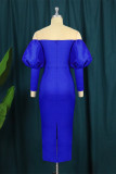 Blue Fashion Sexy Formal Solid Patchwork Backless Off the Shoulder Evening Dress