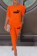 Orange Fashion Casual Print Letter O Neck Short Sleeve Two Pieces