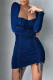 Blue Sexy Solid Patchwork Draw String Fold Square Collar Pencil Skirt Dresses