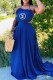 Blue Fashion Sexy Print Backless Letter Spaghetti Strap A Line Dresses
