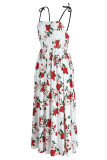 White Sweet Elegant Print Patchwork Spaghetti Strap A Line Dresses