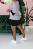 Grey Casual Print Patchwork O Neck Cake Skirt Dresses