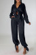 Black Casual Solid Patchwork Buckle Turndown Collar Long Sleeve Two Pieces