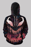 Black Orange Fashion Casual Print Patchwork Hooded Collar Tops