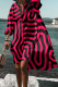 Red Fashion Print Patchwork Turndown Collar Shirt Dress Dresses