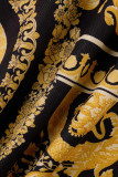 Yellow Casual Print Patchwork Buckle Turndown Collar Long Sleeve Two Pieces