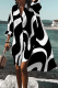Black Fashion Print Patchwork Turndown Collar Shirt Dress Dresses