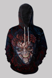 Blue Red Fashion Casual Print Patchwork Hooded Collar Tops