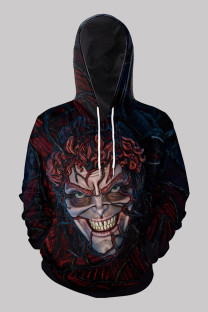 Dark Red Fashion Casual Print Patchwork Hooded Collar Tops