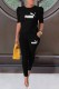 Black Fashion Casual Print Letter O Neck Short Sleeve Two Pieces