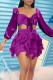 Purple Sexy Solid Tassel Bandage Patchwork Long Sleeve Two Pieces