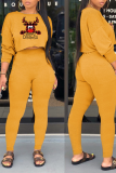 Yellow Fashion Wapiti Patchwork O Neck Short Sleeve Two Pieces