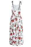 White Sweet Elegant Print Patchwork Spaghetti Strap A Line Dresses