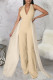 Apricot Sexy Solid Patchwork Backless V Neck Straight Jumpsuits