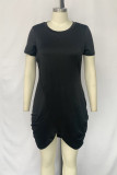 Black Fashion Casual Plus Size Solid Patchwork O Neck Short Sleeve Dress