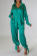 Green Casual Solid Patchwork Buckle Turndown Collar Long Sleeve Two Pieces