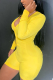 Yellow Casual Print Letter O Neck Skinny Rompers