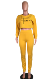 Yellow Fashion Print Patchwork O Neck Long Sleeve Two Pieces