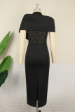 White Fashion Sexy Formal Patchwork See-through Mandarin Collar Evening Dress