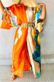 Orange Fashion Casual Print Cardigan Outerwear