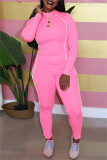 Pink Fashion Casual Solid Patchwork O Neck Long Sleeve Two Pieces