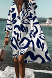 Red Fashion Print Patchwork Turndown Collar Shirt Dress Dresses