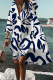 Tibetan Blue Fashion Print Patchwork Turndown Collar Shirt Dress Dresses