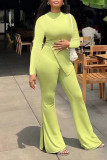 Light Green Casual Solid Patchwork Slit O Neck Long Sleeve Two Pieces