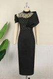 White Fashion Sexy Formal Patchwork See-through Mandarin Collar Evening Dress