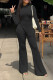 Black Casual Solid Patchwork Slit O Neck Long Sleeve Two Pieces