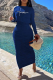 Blue Fashion Print Patchwork O Neck Long Sleeve Two Pieces