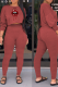 Purplish Red Fashion Lips Printed Patchwork O Neck Long Sleeve Two Pieces