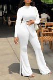 White Casual Solid Patchwork Slit O Neck Long Sleeve Two Pieces