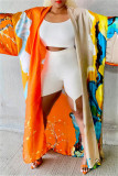 Orange Fashion Casual Print Cardigan Outerwear