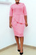Pink Fashion Casual Solid Patchwork V Neck Pencil Skirt Dresses