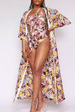 Brick Red Sexy Print Patchwork Swimwears