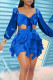 Blue Sexy Solid Tassel Bandage Patchwork Long Sleeve Two Pieces
