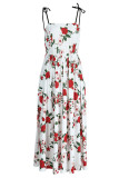 White Sweet Elegant Print Patchwork Spaghetti Strap A Line Dresses