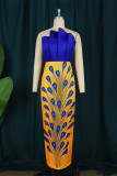 Blue Sexy Formal Print Patchwork Backless Strapless Evening Dress Dresses