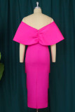 Rose Red Fashion Sexy Solid Tassel Patchwork Backless Off the Shoulder Evening Dress